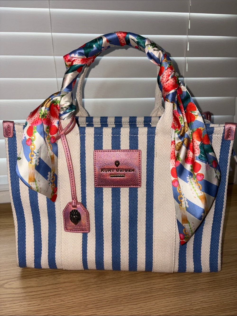Kurt Geiger Clapham Blue and White Tote